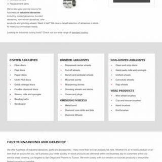 Abrasives page desktop view - full