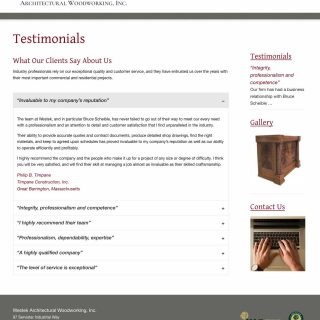Testimonials page desktop view - full page